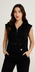 Plain Scuba Sleeveless Set - Black