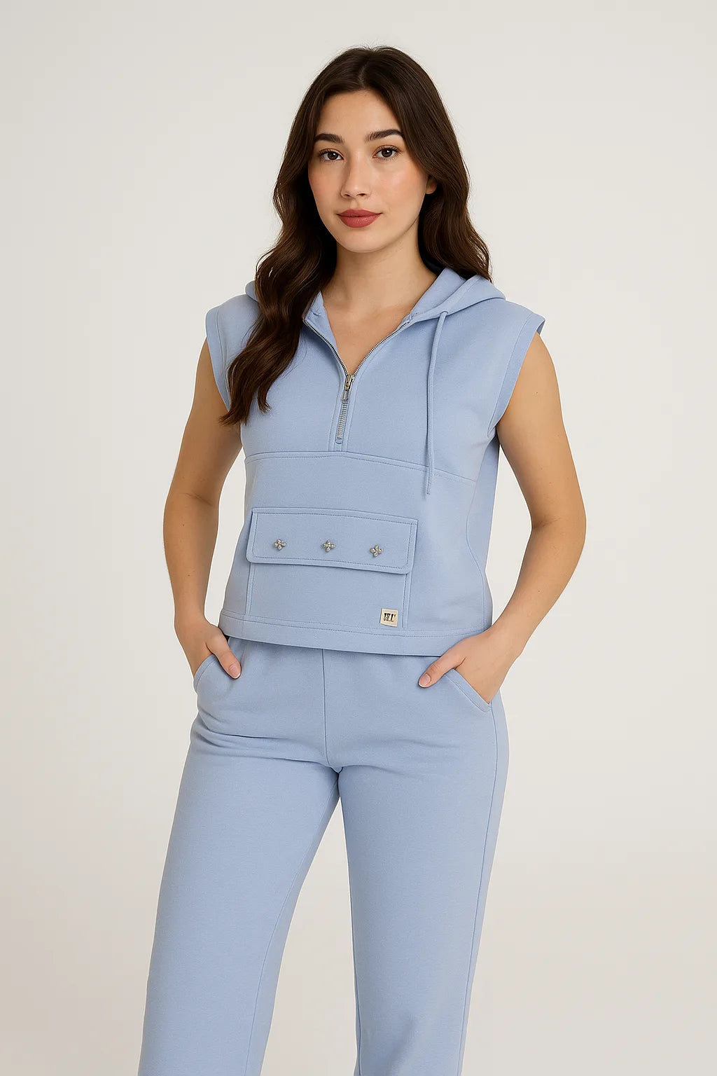 Plain Scuba Sleeveless Set - Baby Blue