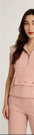 Plain Scuba Sleeveless Set - Baby Pink
